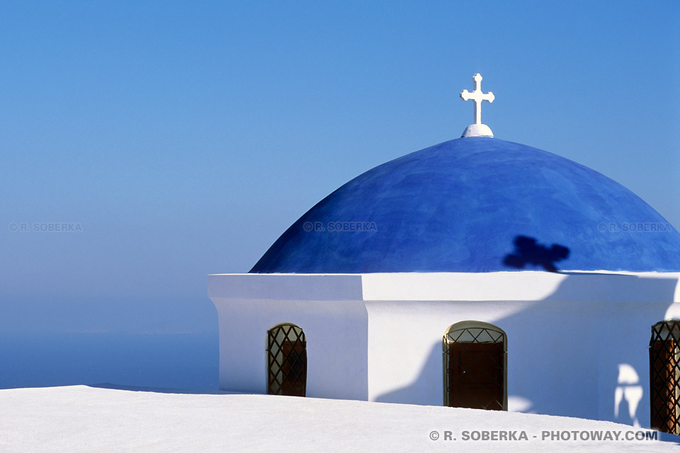 blue dome church in Santorini