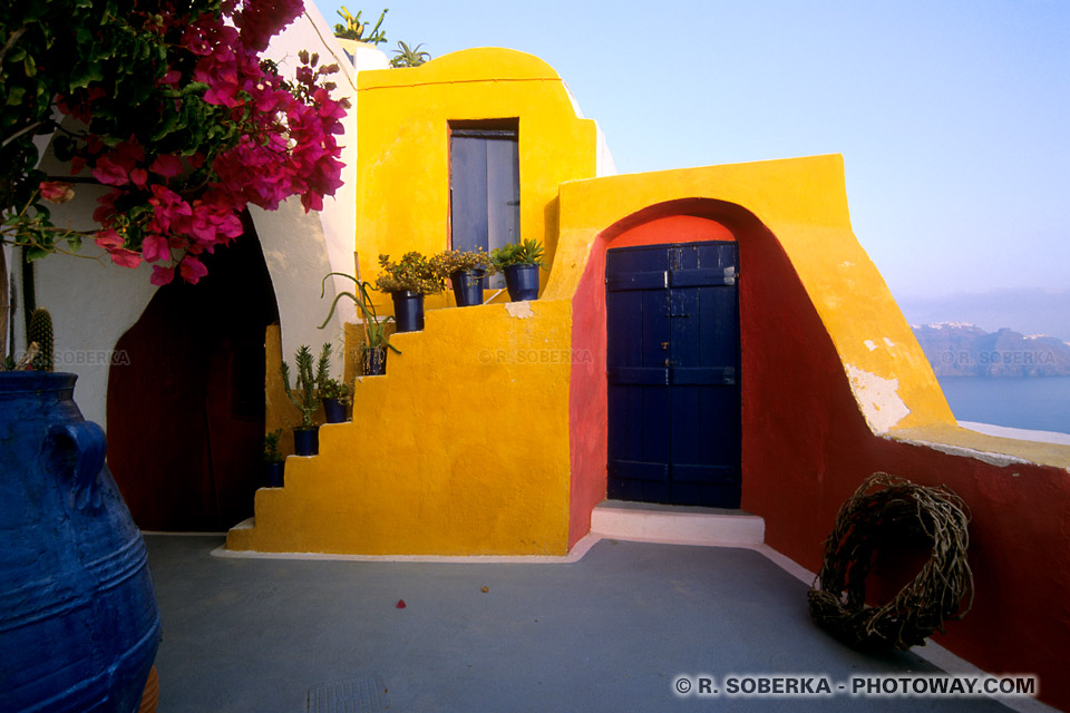 Colorful terrace in Santorini