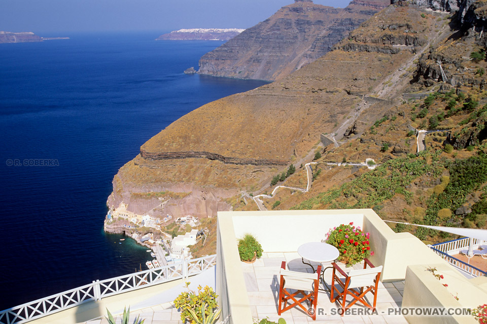 Hotel terrace with sea view in Santorini