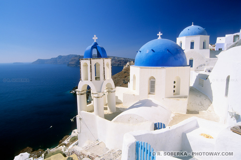 Santorini image of a church with a blue roof