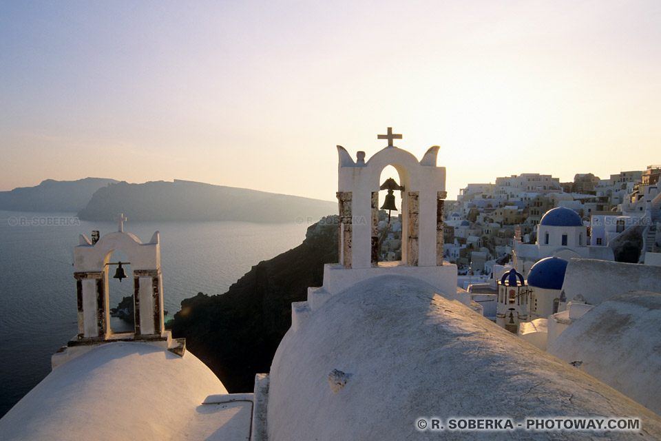 Santorini bell towers holiday photo