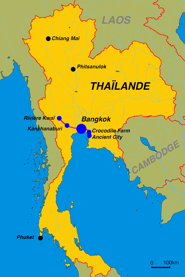 Carte de la Thailande première étape du Tour du Monde