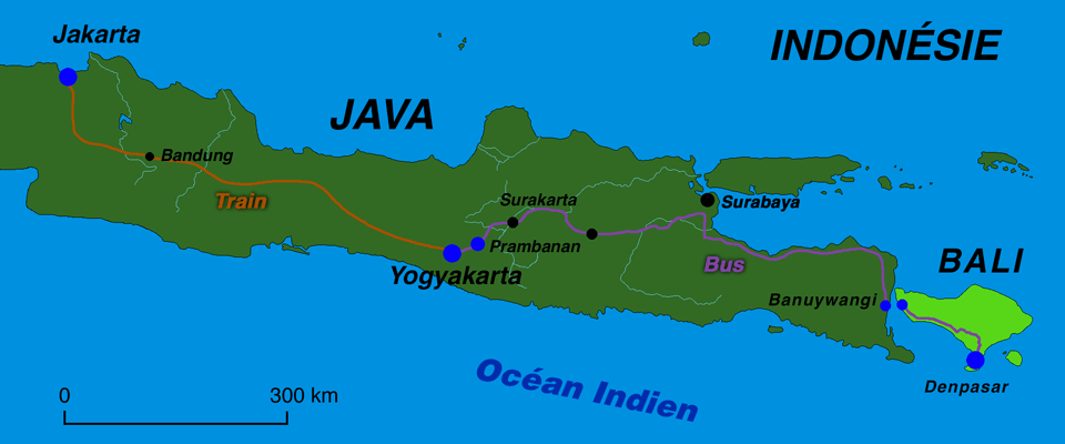 Carte de l'Indonésie plan de route voyage sur l'ile de Java