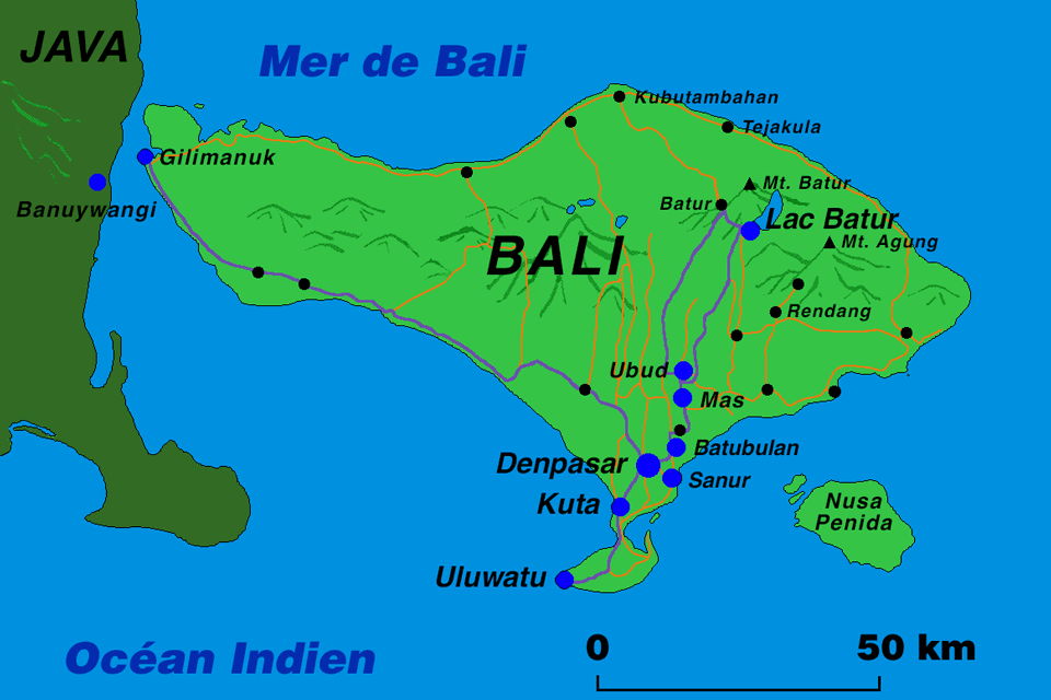 Carte de Bali : Voyage Tour du Monde : 4eme étape