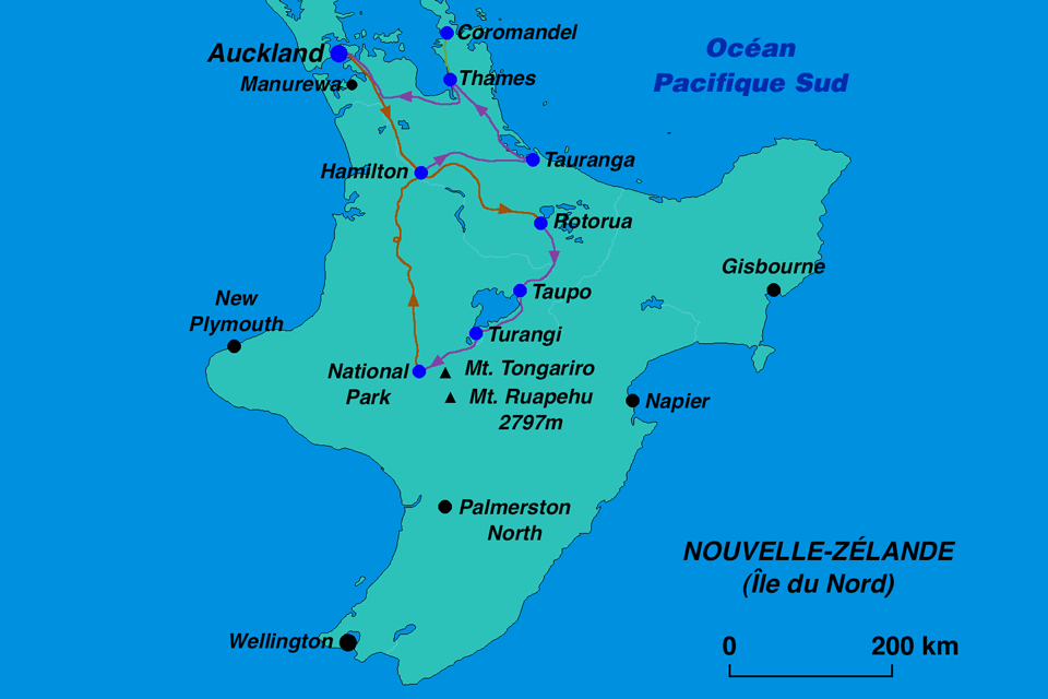 Carte de la Nouvelle-Zélande - voyage Tour du Monde