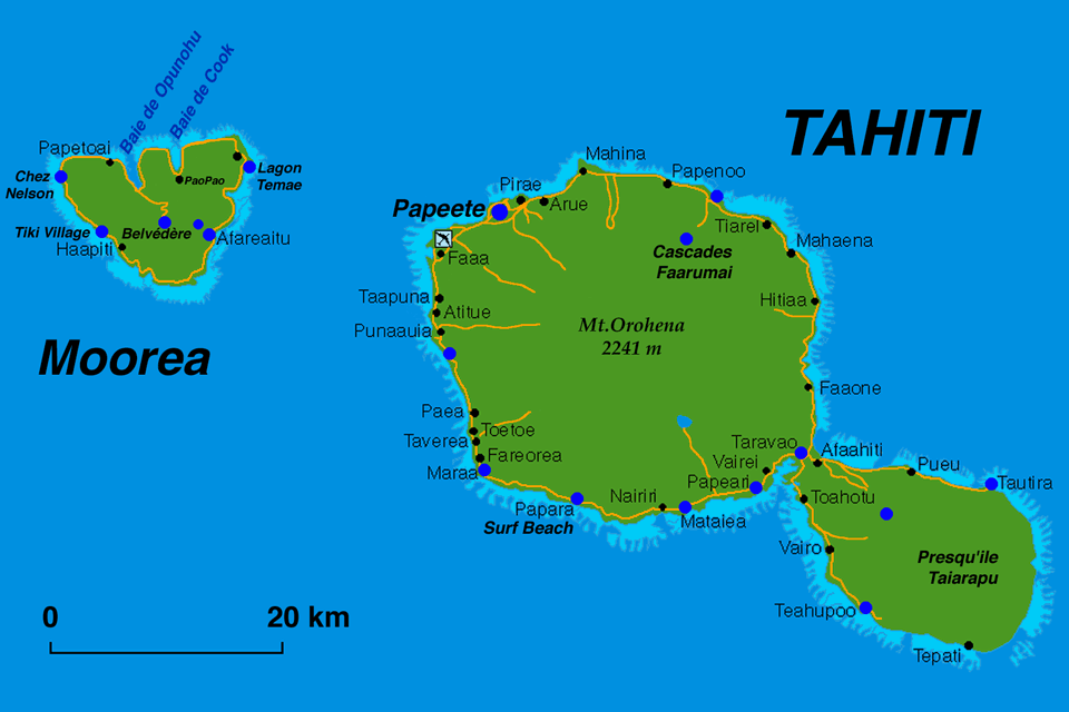 Carte de Tahiti et Moorea en Polyénsie - Voyage Tour du Monde