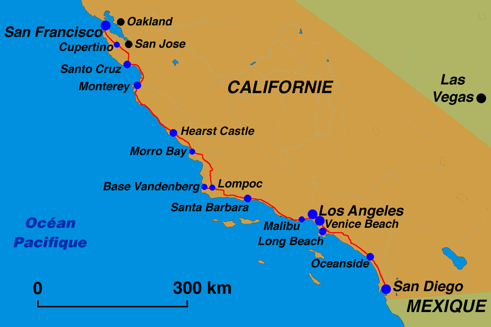 Carte de la Californie - Carnet de voyage Tour du Monde